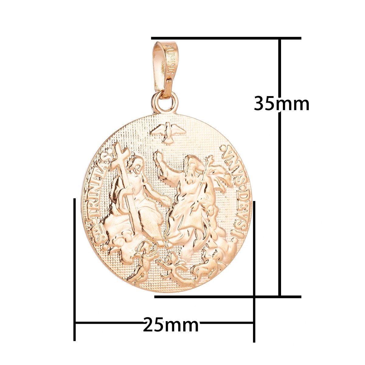 18K Gold Filled Vintage Holy Trinity Medal Dove Double Sided Coin Charm in Latin Trinitas Germany Religious Jewelry Collection for Layered necklace supply H-593 - DLUXCA