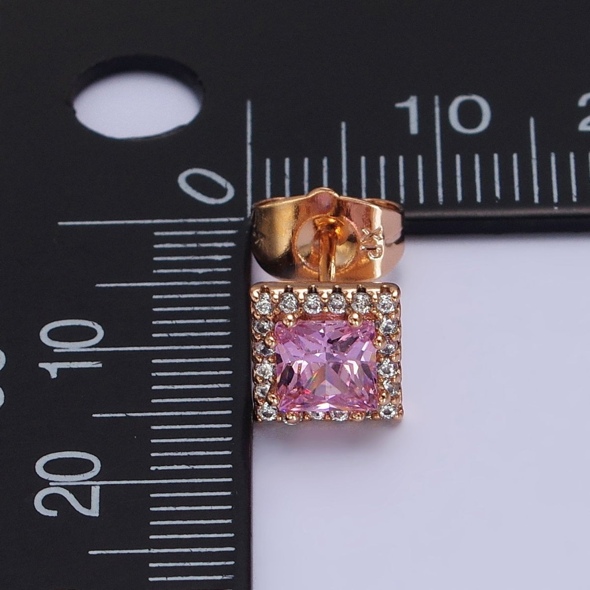 18K Gold Filled Wedding Earrings Rhombus Micro Pave Clear Pink cubic zirconia Studs Earrings AB1067 AB1068 - DLUXCA
