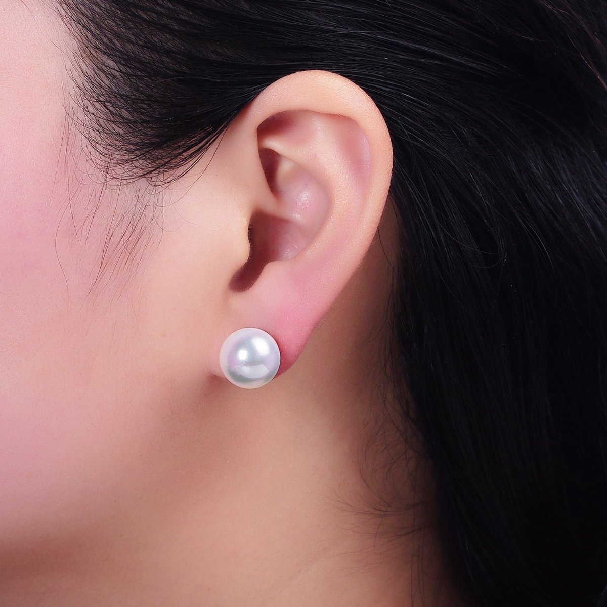 18K Gold Filled White Round Pearl 12mm Stud Earrings | AD1423 - DLUXCA