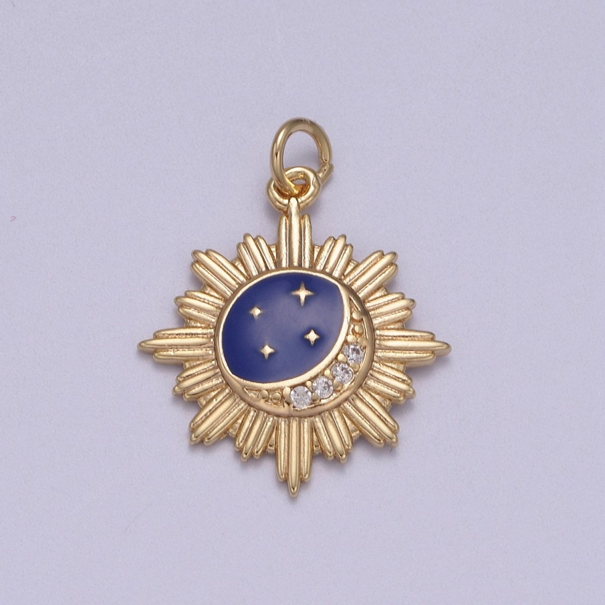 18K Gold Night Sky Charm Blue Enamel CZ Love You to Moon & Back Pendant N-919 - DLUXCA
