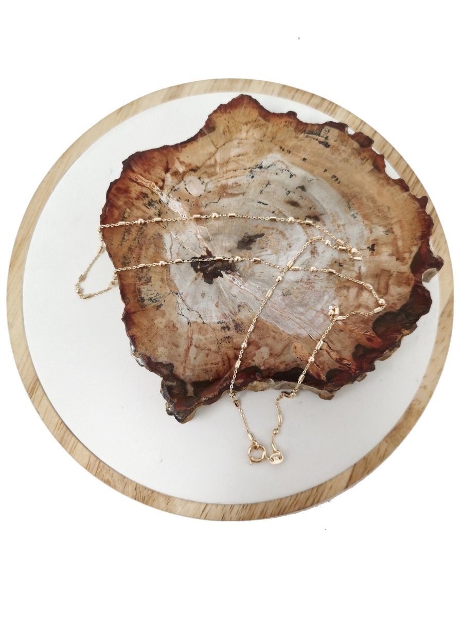 18K Gold Plated Bead Chain Necklace, Gold 17.7 Inch Beaded Chain, Dainty 2mm Bead Necklace w/ Spring Ring | CN-696 Clearance Pricing - DLUXCA