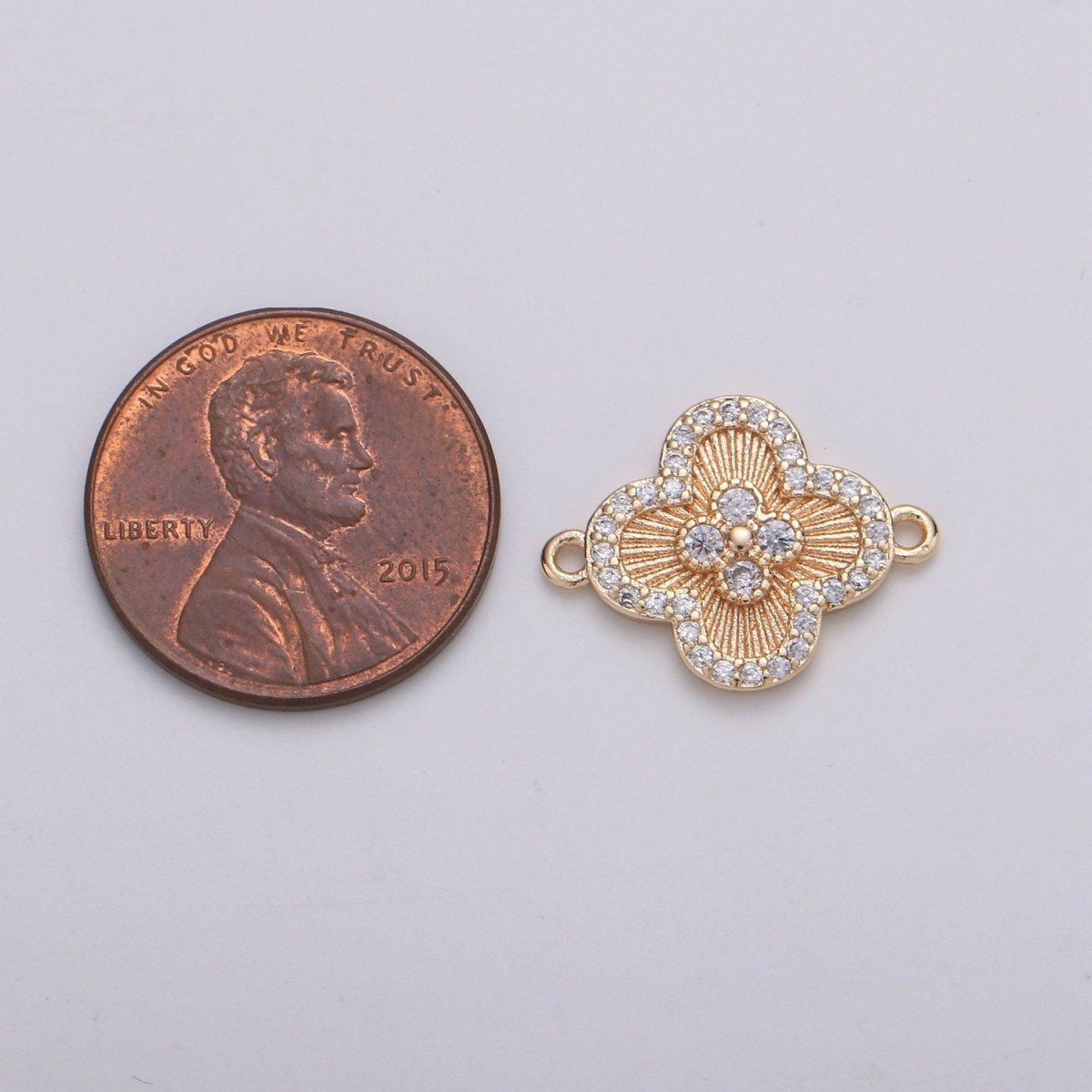 18K Gold Plated CZ paved Connectors, Floral Charm Cubic Micro paved, Petal Jewelry Craft Supply, Spring, Jasmine, Shamrock Nature Lover Gift F-780 - DLUXCA