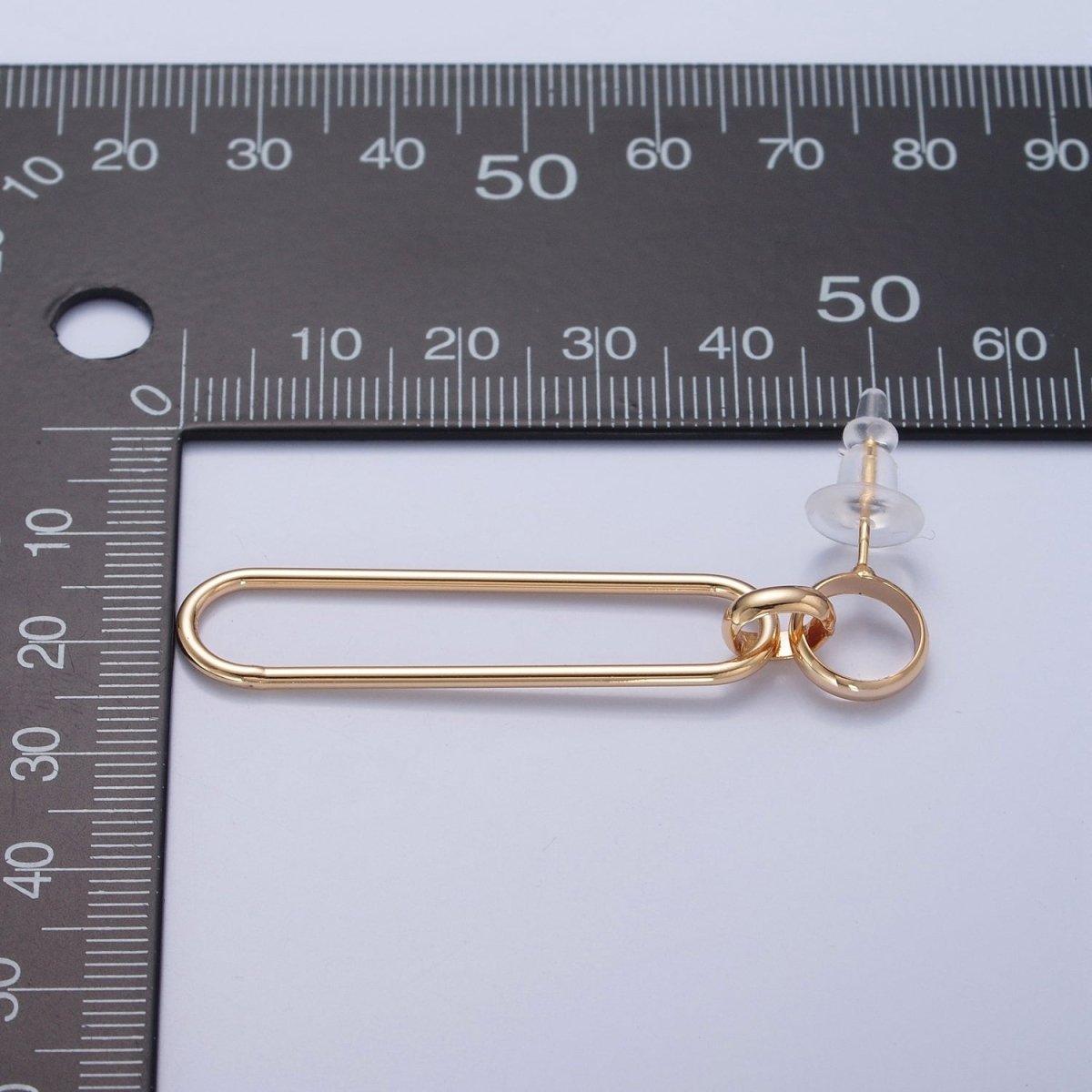 18K Gold Plated Oval Earrings, Geometric Drops, Unique Lightweight Studs V-388 - DLUXCA