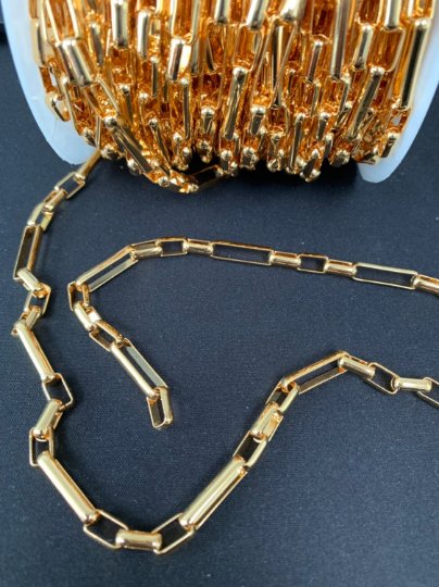 18K Gold Plated Shiny Square Paperclip Chain by Yard, Link Cable Wholesale bulk Roll Chain Jewelry Makin | ROLL-421 Clearance Pricing - DLUXCA