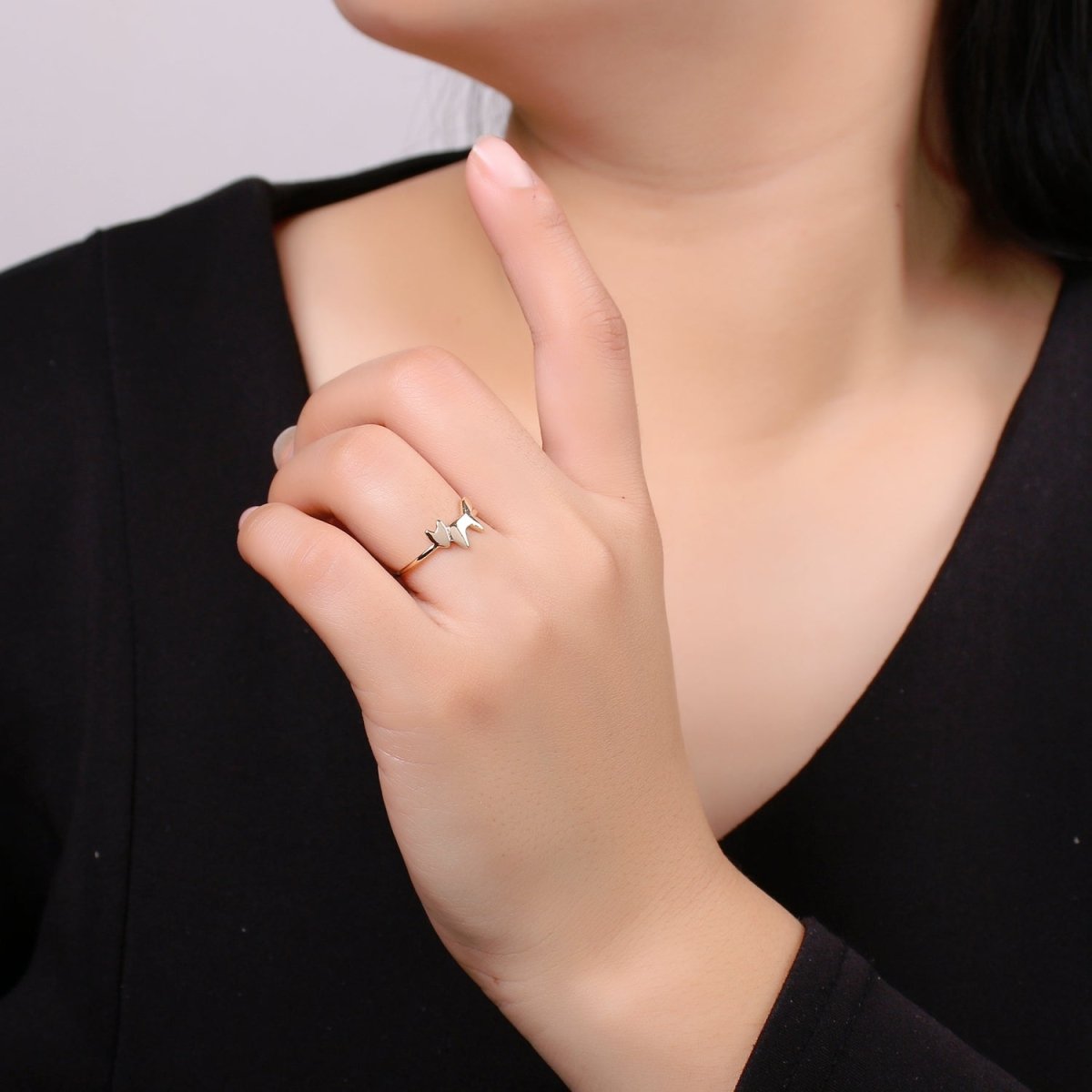 18k Gold Ring, Fox Adjustable Gold Curb Ring, Simple Animal Ring, Foxy Open Ring R-268 - DLUXCA