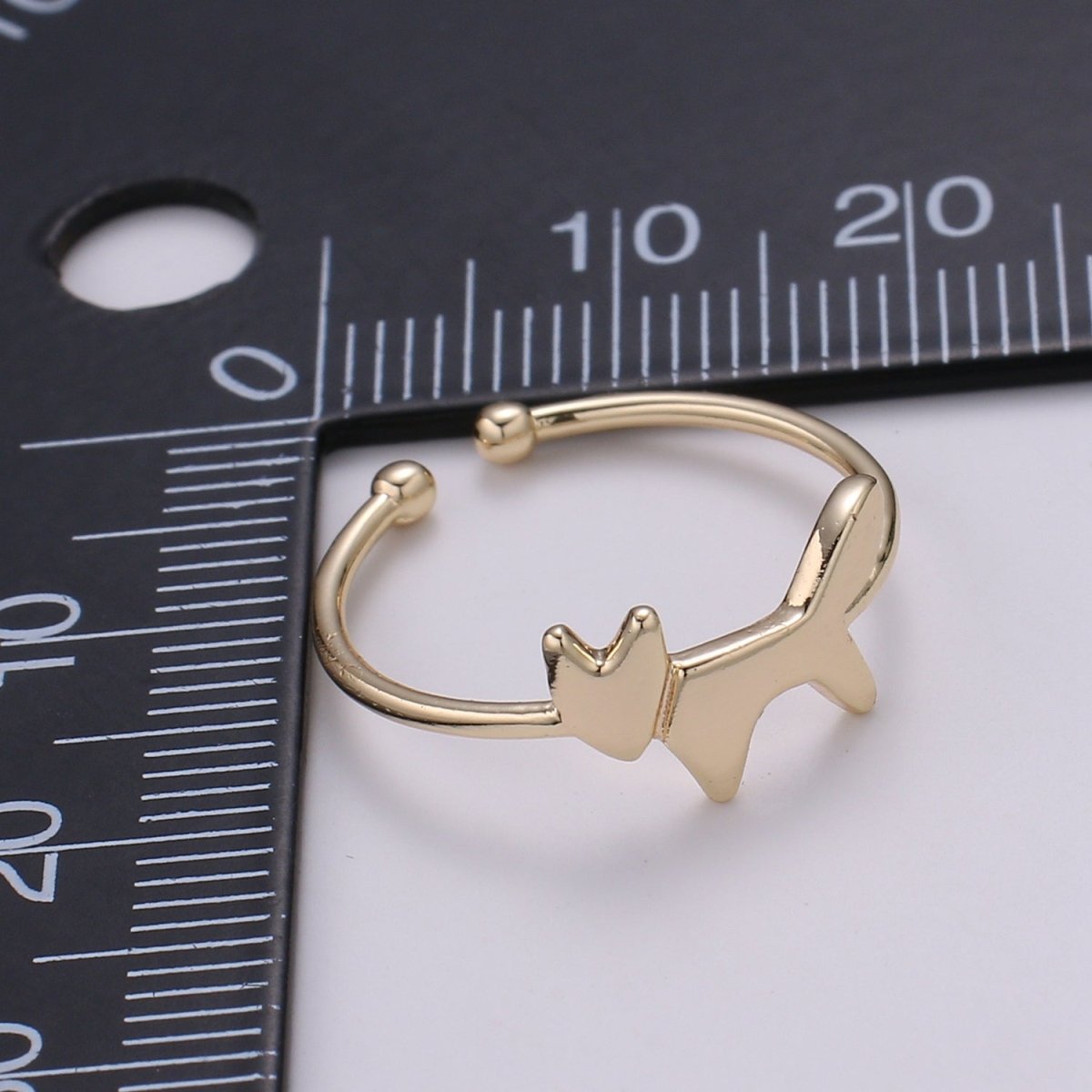 18k Gold Ring, Fox Adjustable Gold Curb Ring, Simple Animal Ring, Foxy Open Ring R-268 - DLUXCA