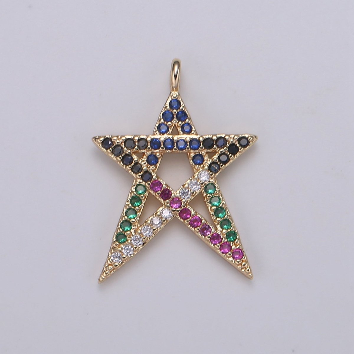 18K Gold Star Micro Pave Connector Charm, Multi color Cubic Zirconia Pendant Charm, For DIY Jewelry, Rose Gold Color E-174 - DLUXCA