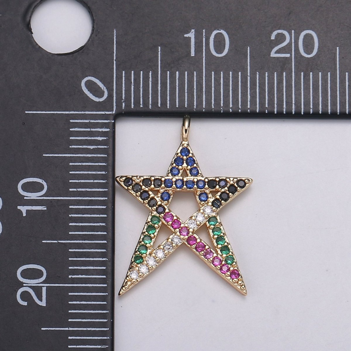 18K Gold Star Micro Pave Connector Charm, Multi color Cubic Zirconia Pendant Charm, For DIY Jewelry, Rose Gold Color E-174 - DLUXCA