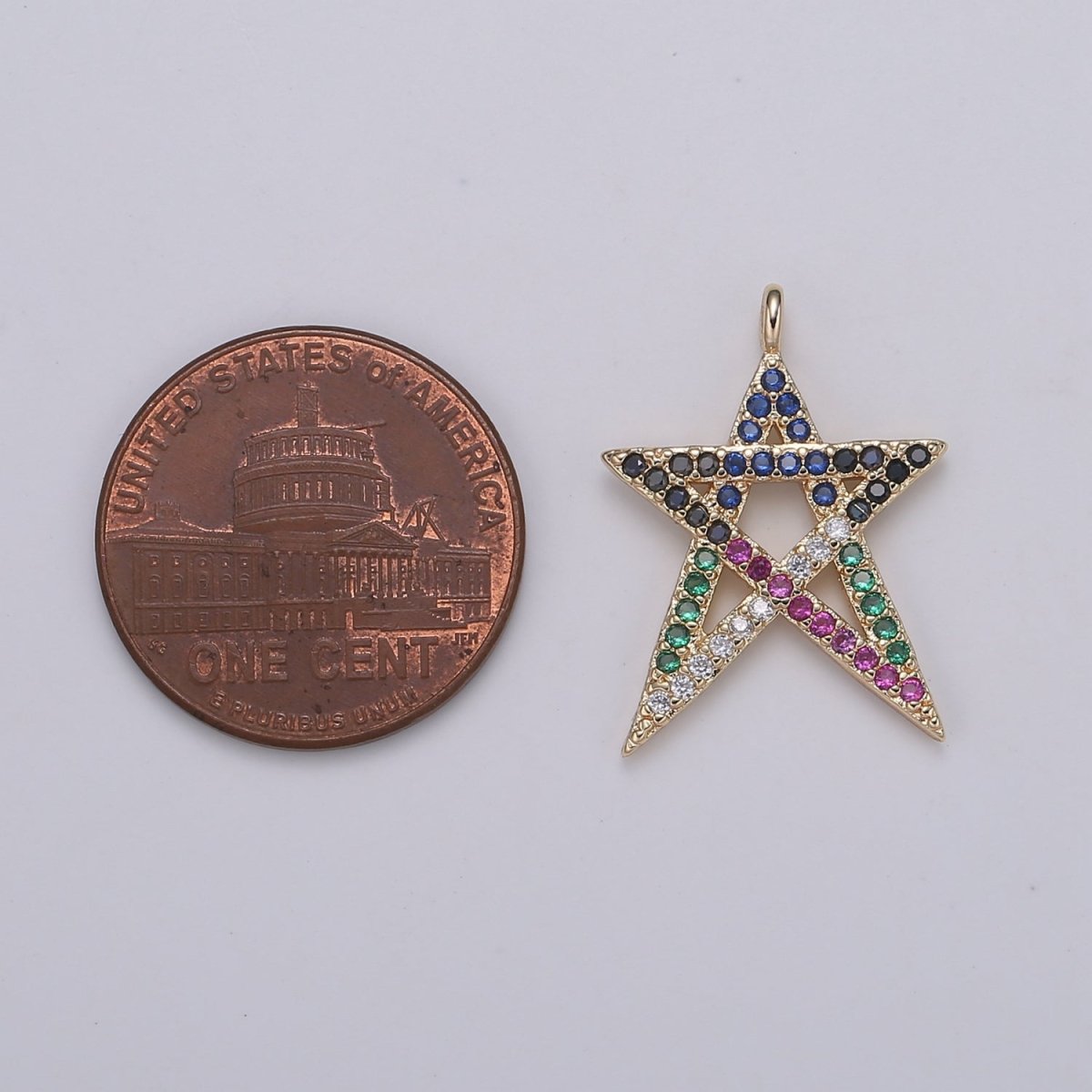 18K Gold Star Micro Pave Connector Charm, Multi color Cubic Zirconia Pendant Charm, For DIY Jewelry, Rose Gold Color E-174 - DLUXCA