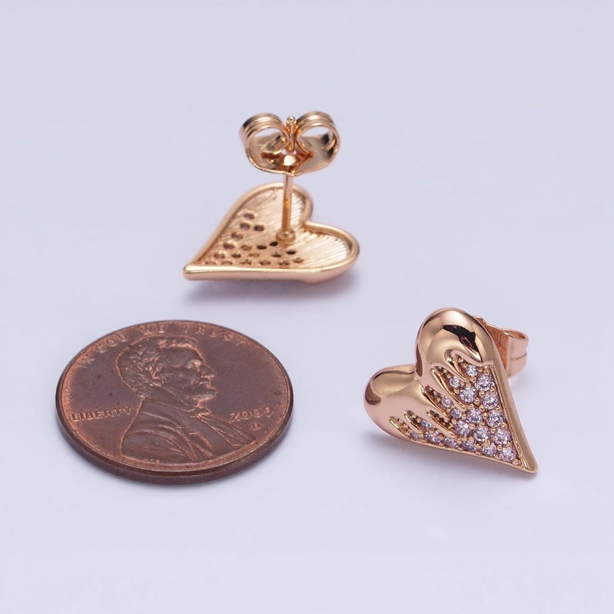 18K Heart Micro Paved CZ Molten Drip Stud Earrings | AB1409 - DLUXCA