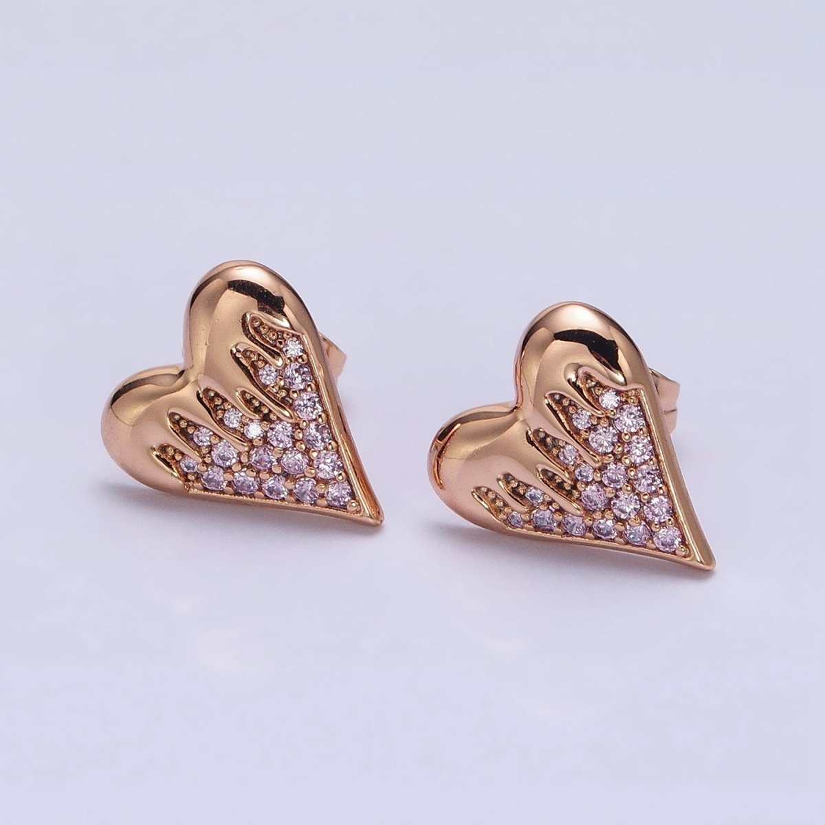 18K Heart Micro Paved CZ Molten Drip Stud Earrings | AB1409 - DLUXCA