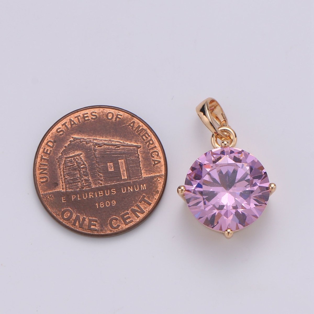 18K Pink Crystal Gold Filled Round Pendants J-112 - DLUXCA