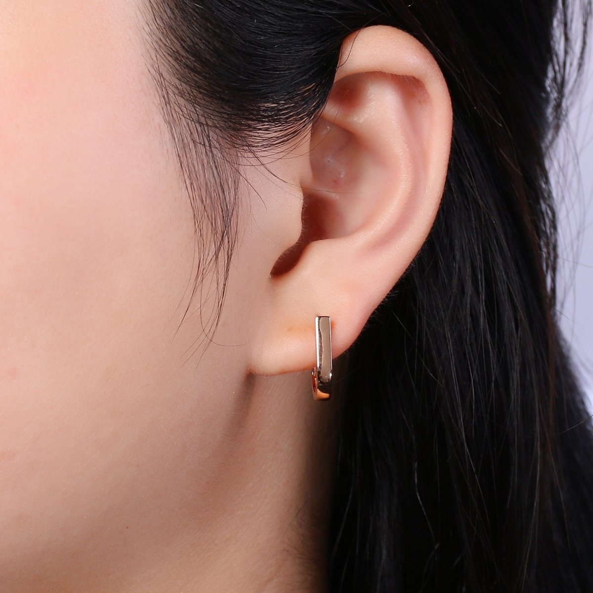 18K Rose Gold Filled U Shaped Boxy Huggie Earrings P-092 - DLUXCA
