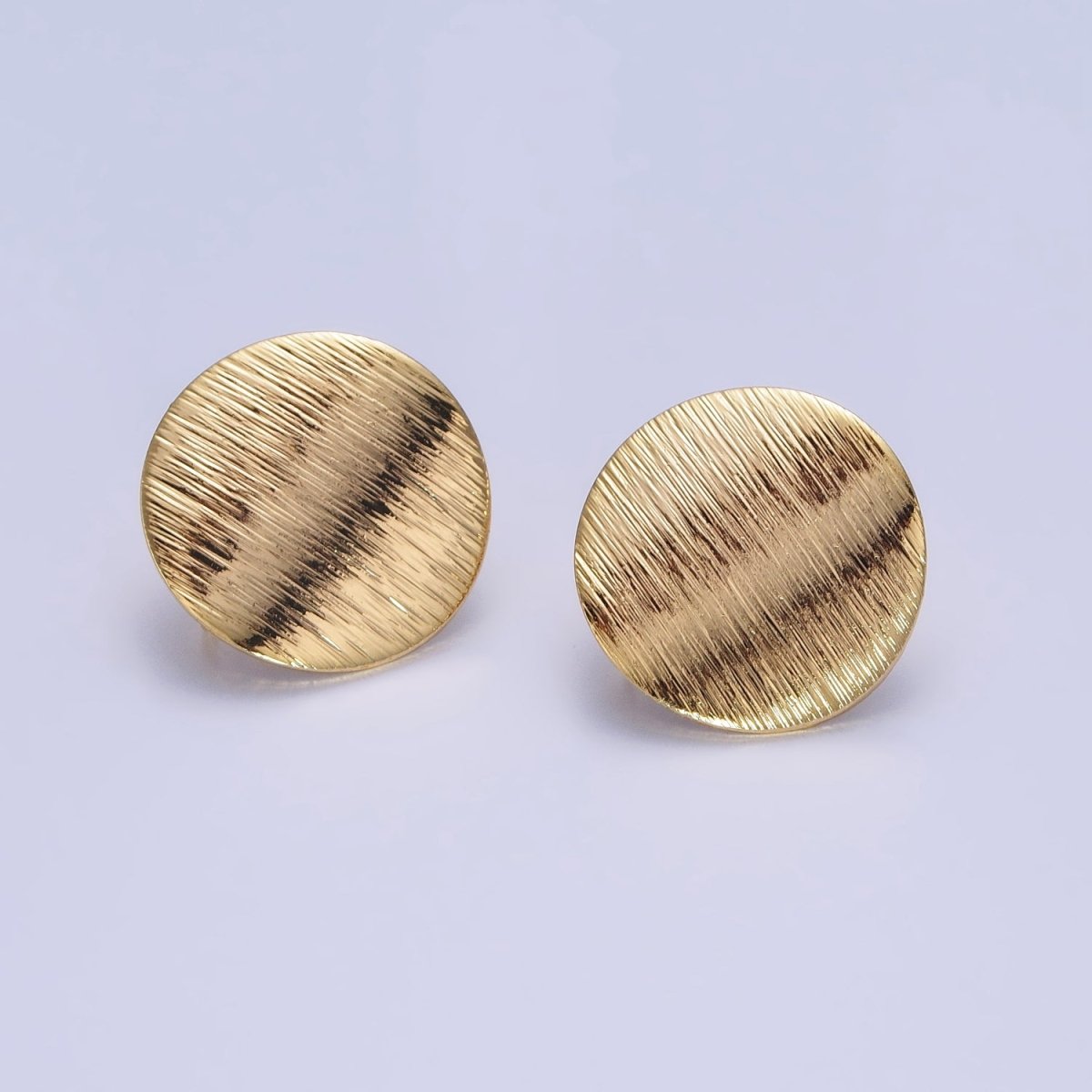 18mm Line-Textured Round Stud Open Loop Gold Earrings Supply | Z-080 - DLUXCA