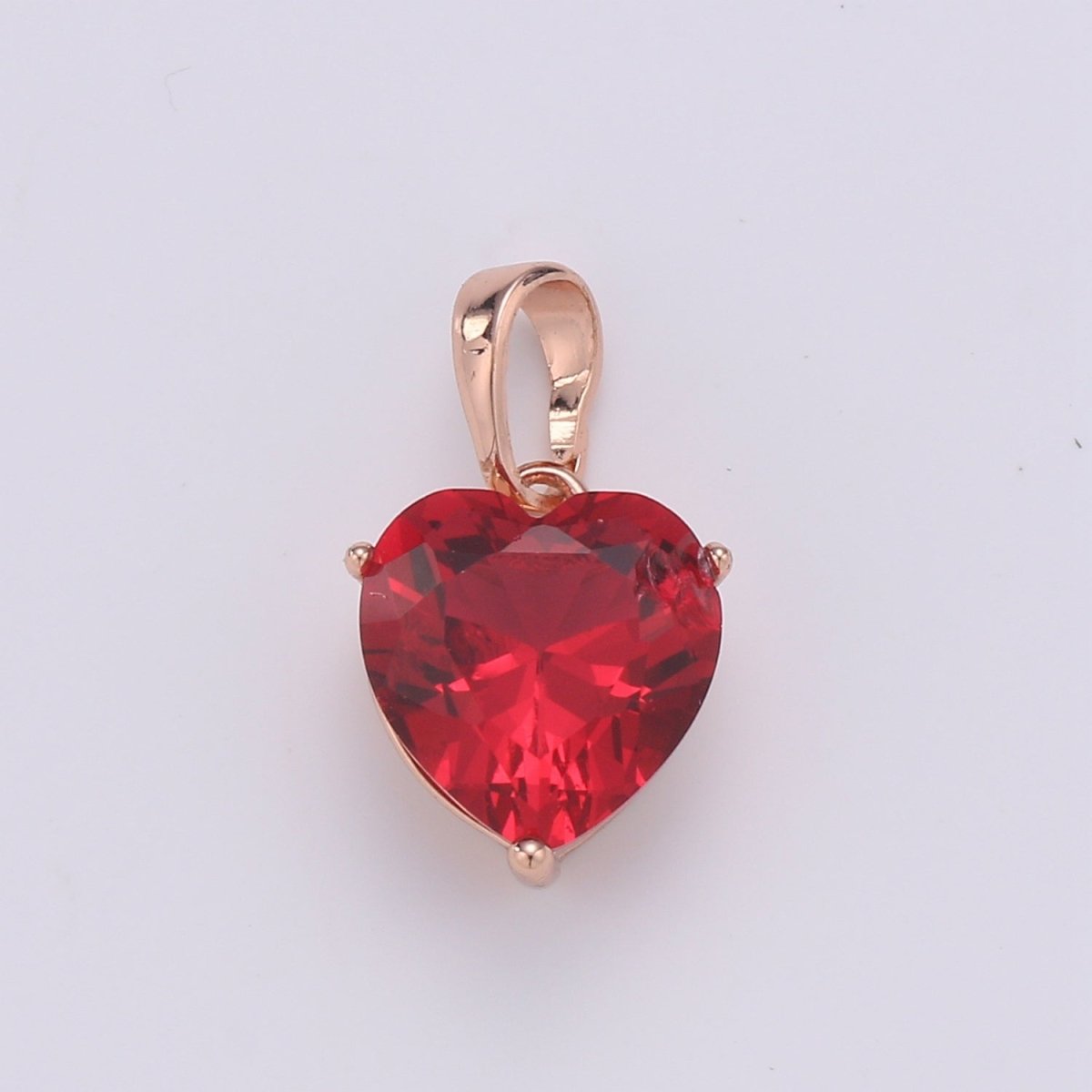 18x10mm Wholesale Cubic Zirconia Heart Gem Pendant with 18K Gold-Filled Rose Gold Frame, Blue, Green, Red, or Pink Options, Pendant for Necklace Bracelet Anklet Making J-163~J-166 - DLUXCA