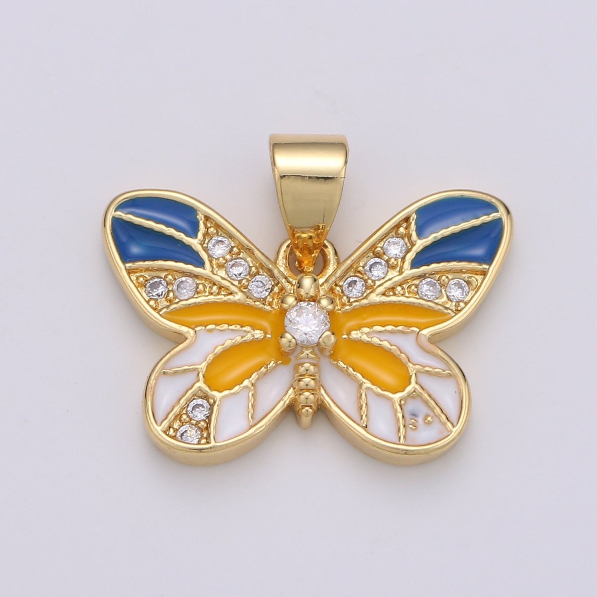 18x15mm Wholesale Gold Plated Blue and Orange Butterfly Pendant with Rhinestones, Pendant for Necklace Bracelet Anklet Making J-208 - DLUXCA