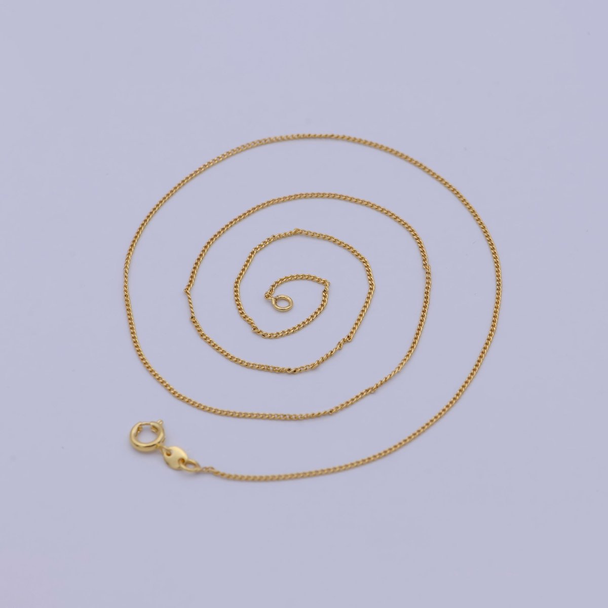 19.5" Layering Curb Chain, Dainty 1mm Finished Chain, 24K Gold Plated Curb Necklace with Spring Ring | WA-504 Clearance Pricing - DLUXCA