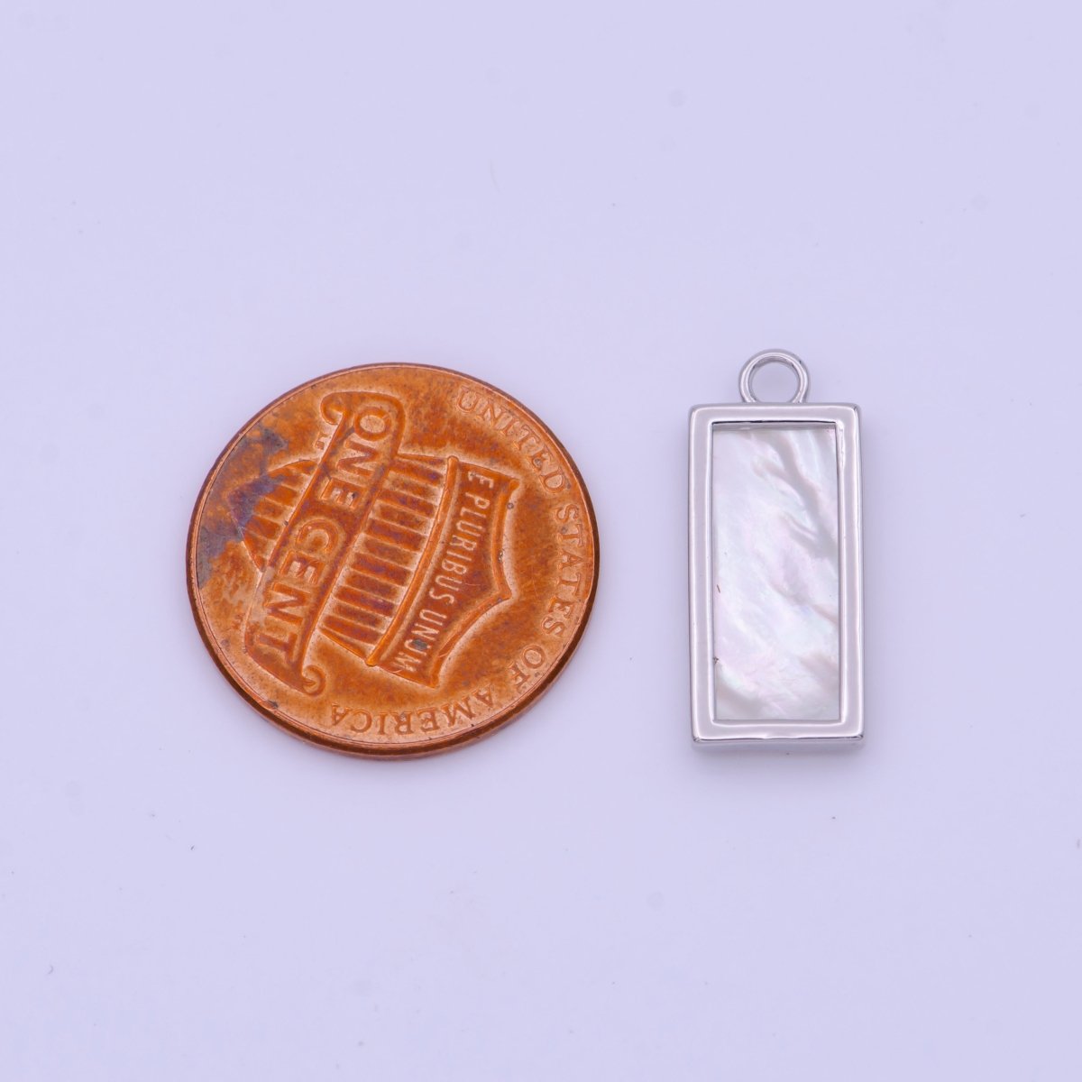 19.5mm Rectangular Shell Pearl Minimalist Tag Charm in Gold & Silver | A-935 to A-936 - DLUXCA