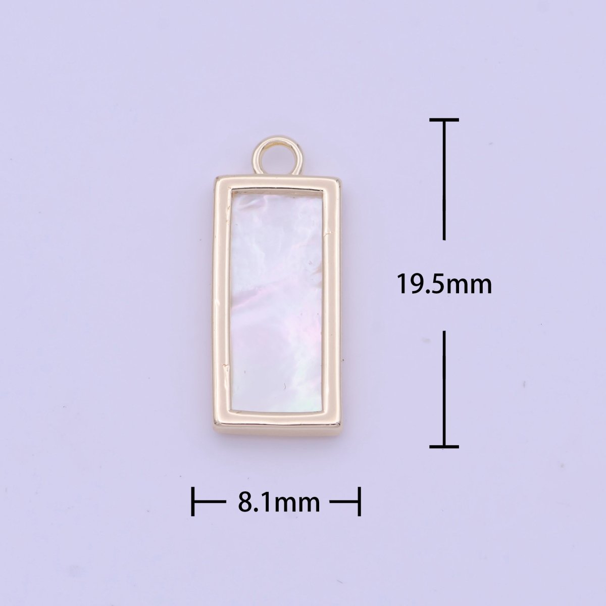 19.5mm Rectangular Shell Pearl Minimalist Tag Charm in Gold & Silver | A-935 to A-936 - DLUXCA