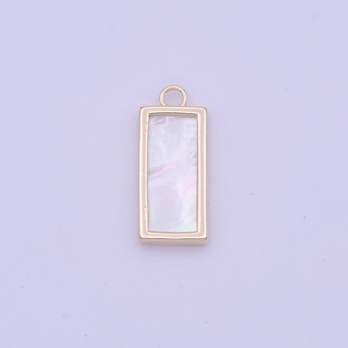 19.5mm Rectangular Shell Pearl Minimalist Tag Charm in Gold & Silver | A-935 to A-936 - DLUXCA