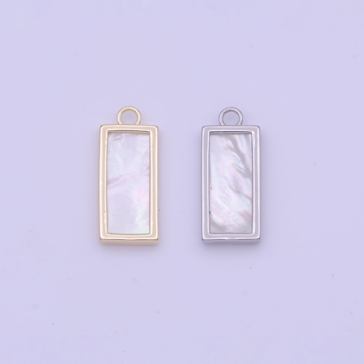 19.5mm Rectangular Shell Pearl Minimalist Tag Charm in Gold & Silver | A-935 to A-936 - DLUXCA