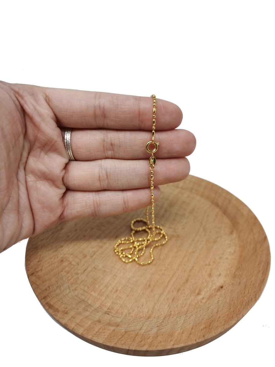19.6 inch Beaded Chain Necklace, 24K Gold Plated Bead Finished Necklace, Dainty 1.5mm Bead Necklace w/ Spring Ring | CN-480 Clearance Pricing - DLUXCA