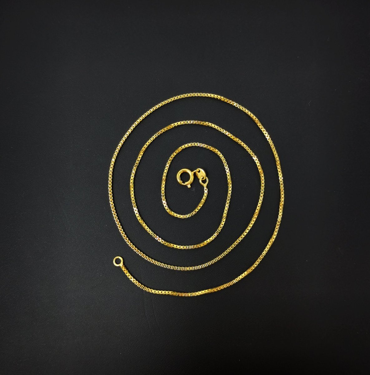 19.6 inch Ready To Wear 24K Gold Plated Layering Box Chain Necklace, Dainty 1.2mm Box Necklace w/ Spring Ring | CN-282 Clearance Pricing - DLUXCA