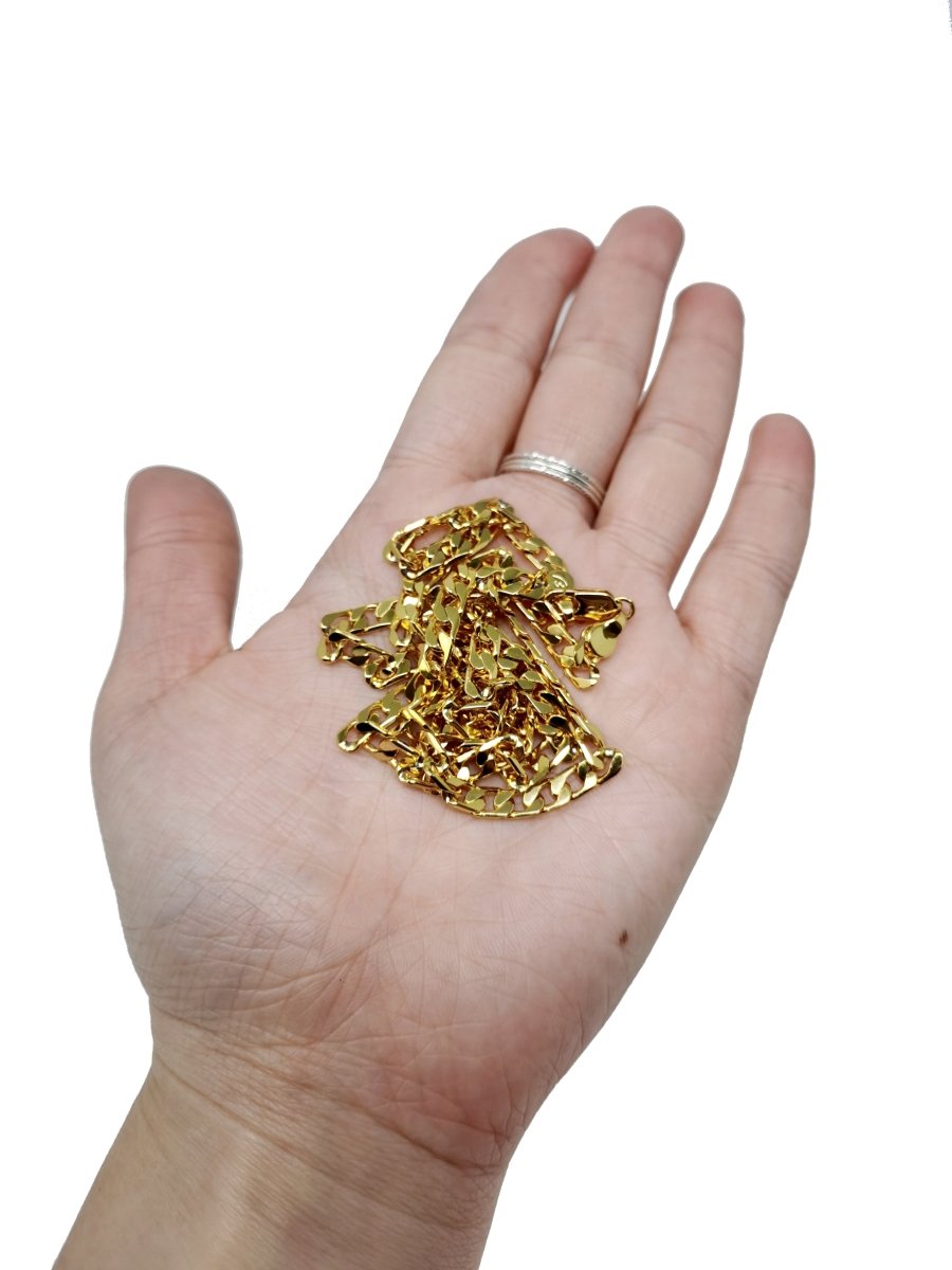 19.9 inch Curb Chain Necklace, 24K Gold Plated Finished Necklace For Jewelry Making, 4.2mm Width Curb Necklace w/ Lobster Clasps | CN-965 Clearance Pricing - DLUXCA