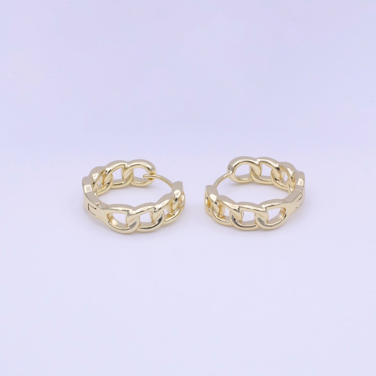 19mm Gold Curb Chain Link Huggie Hoop Earrings | Y-220 - DLUXCA