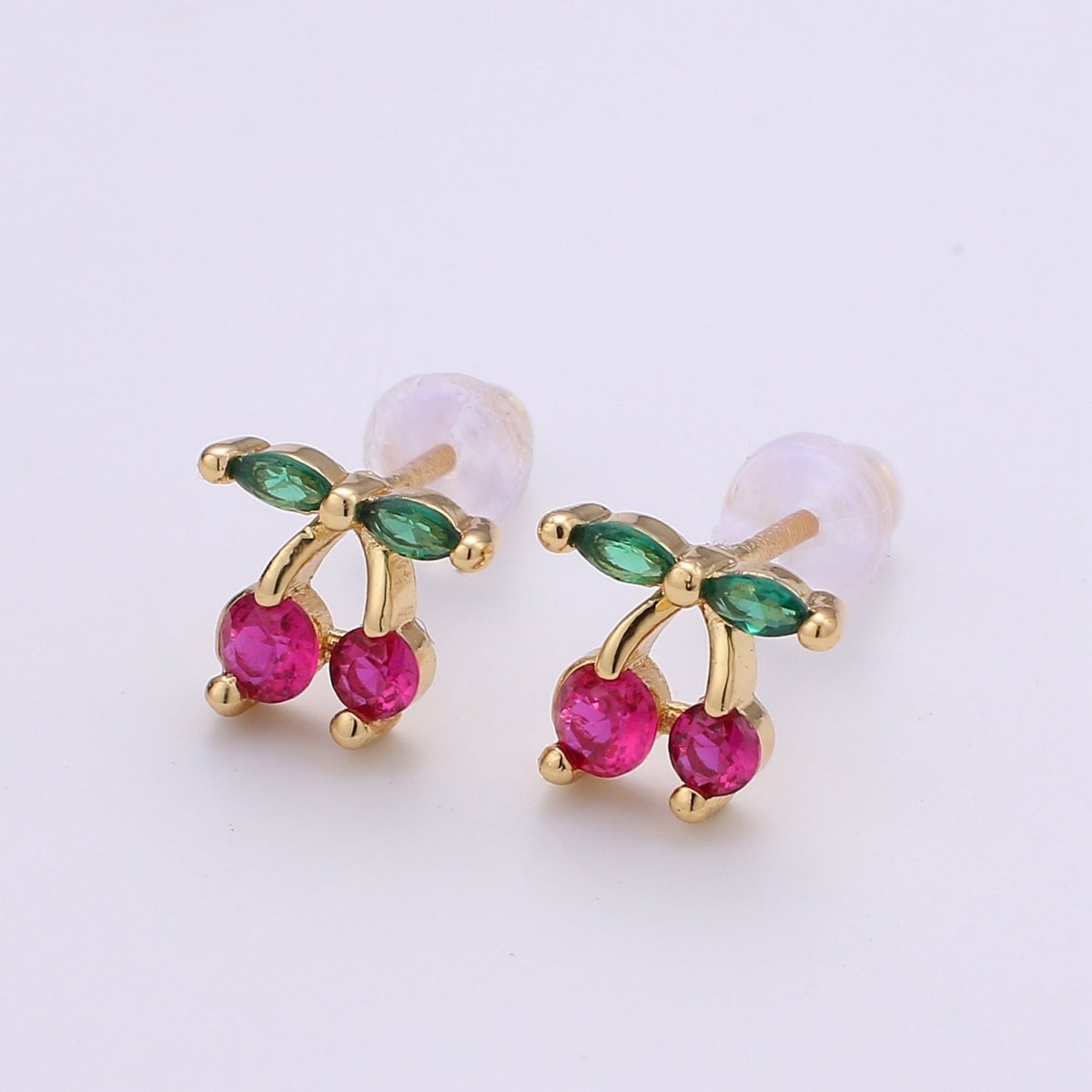 1pair Purple Crystal Cherry Fruits Studs Earrings CZ Floral Color Fruit Casual Daily Wear Earring Jewelry Q-393 - DLUXCA