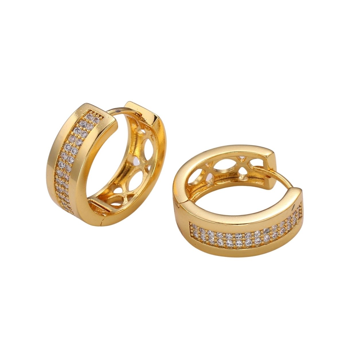 1pair Simple Golden Circle Shape Mini Huggies Earrings CZ Crystal Gold Filled Geometric Casual/Formal Micro Pave Earring Jewelry Q-502 - DLUXCA