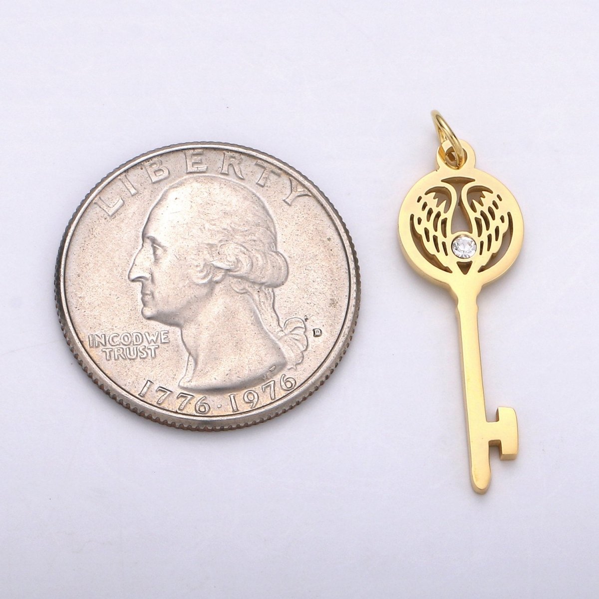 1pc 14k Gold Filled Key Pendant Charm, Dainty Wing Key Pendant Charm, Gold Filled Key Pendant, For DIY Jewelry Making Supply E-695 - DLUXCA