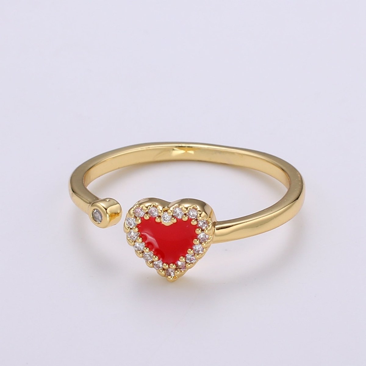 1pc 24K Gold Enamel Cubic Heart Ring, Pink Epoxy Love CZ Pendant Charm, Solitaire Cubic Zirconia Design Band For DIY Jewelry R-317,R-318 - DLUXCA