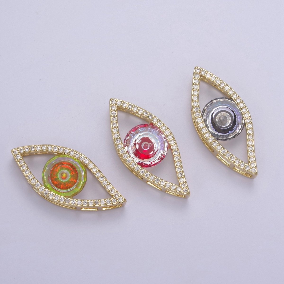1pc 24K Gold Filled Micropave CZ Legendary Evil Eye Lucky Charm Protection Amulet DIY Cubic Zirconia Bracelet Charm Bead Finding Connector For Jewelry Making - B-147, B-149, B-151 - DLUXCA