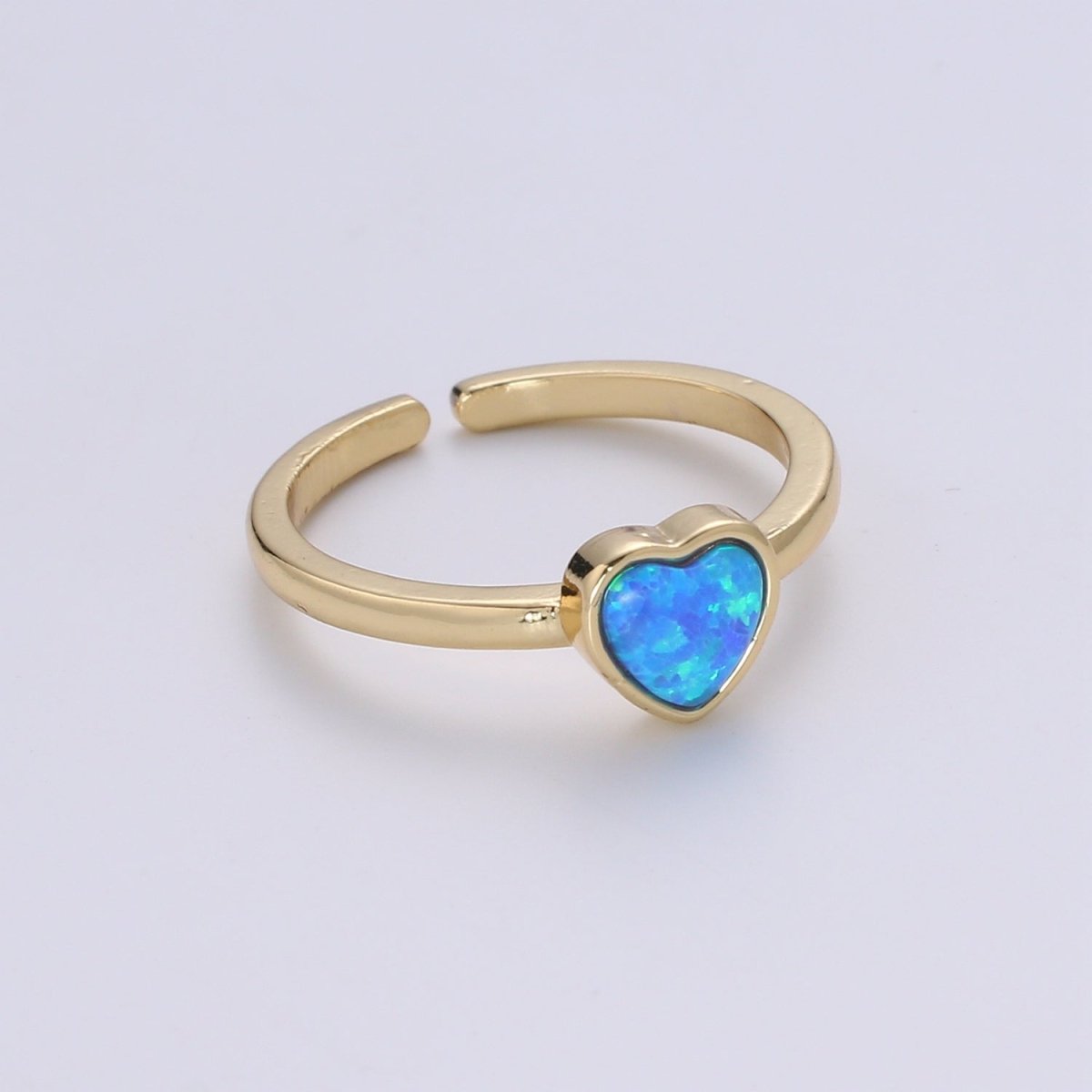 1pc 24K Gold Opal Ring, Love Opal Open Adjustable Ring, Solitaire White Opal Lab Heart Design Band Jewelry R528 R529 - DLUXCA