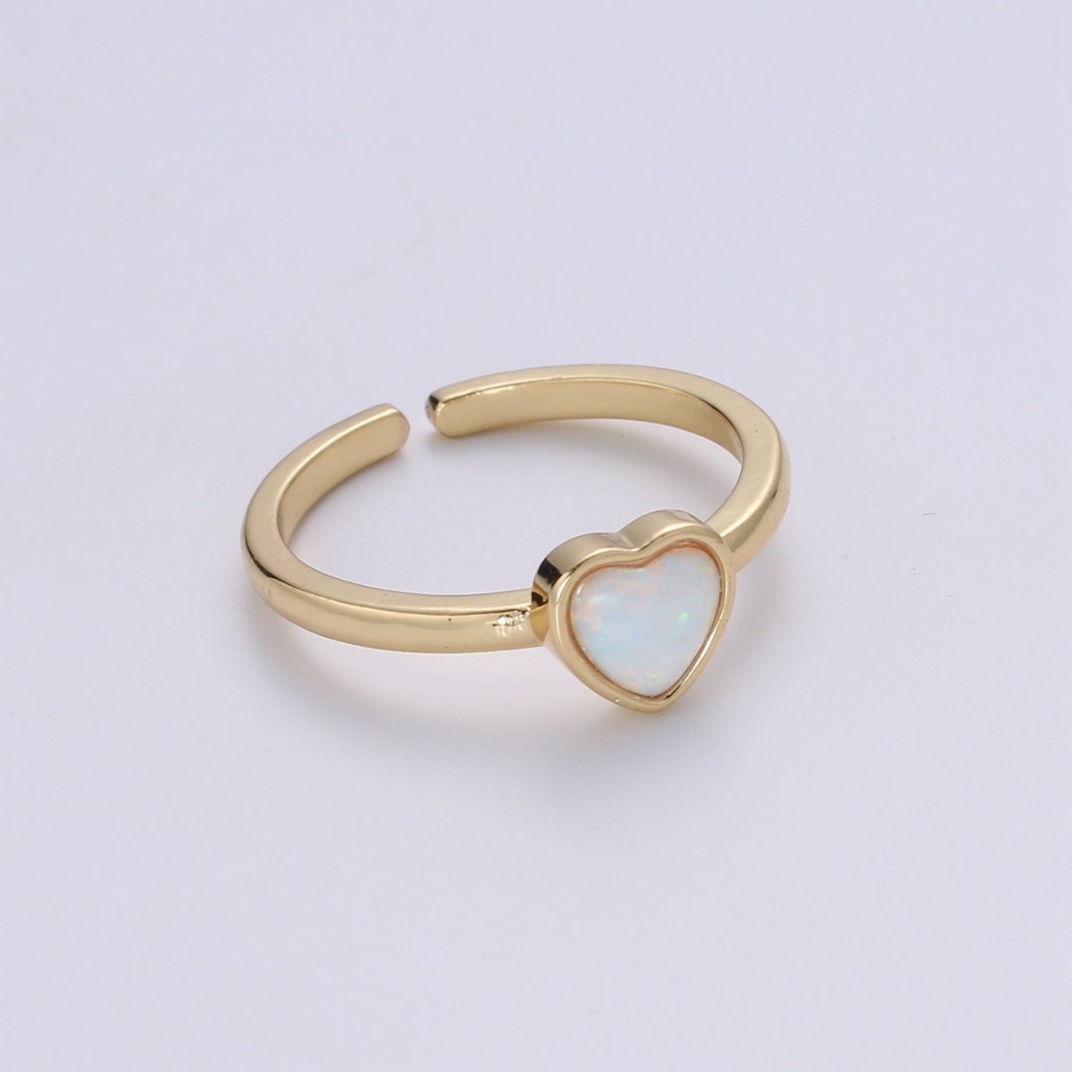 1pc 24K Gold Opal Ring, Love Opal Open Adjustable Ring, Solitaire White Opal Lab Heart Design Band Jewelry R528 R529 - DLUXCA