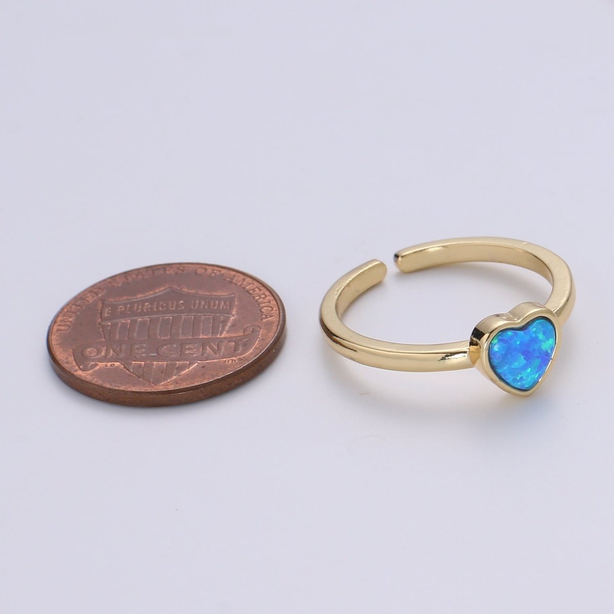 1pc 24K Gold Opal Ring, Love Opal Open Adjustable Ring, Solitaire White Opal Lab Heart Design Band Jewelry R528 R529 - DLUXCA