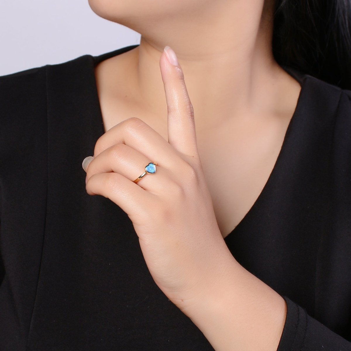 1pc 24K Gold Opal Ring, Love Opal Open Adjustable Ring, Solitaire White Opal Lab Heart Design Band Jewelry R528 R529 - DLUXCA