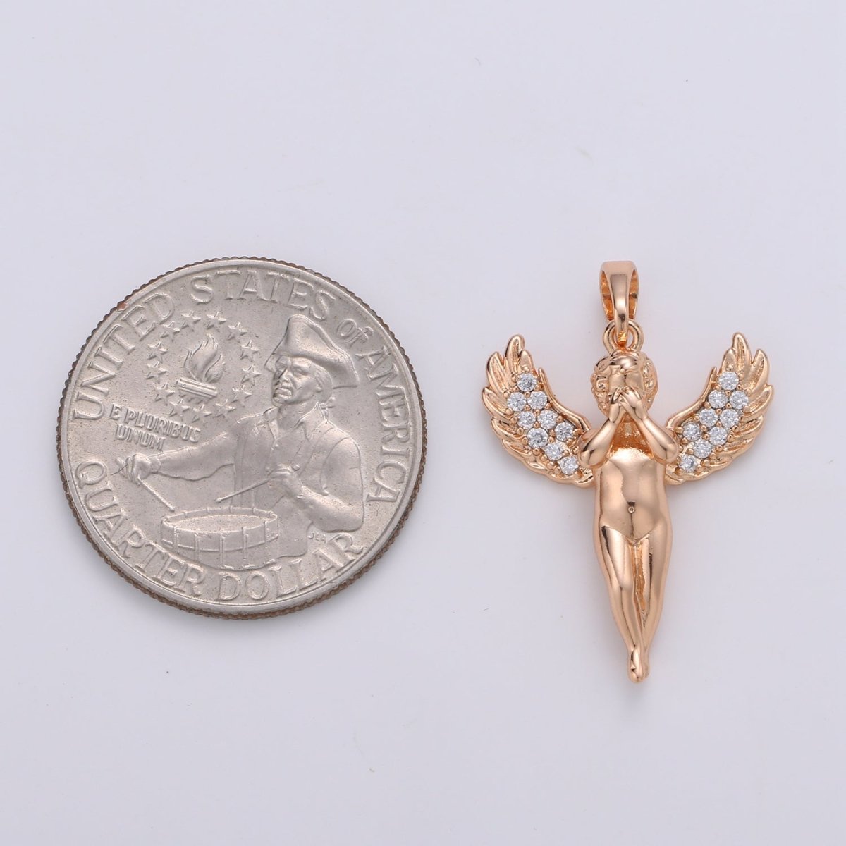 1pc 29x20mm Wholesale 18K Gold-Filled Rose Gold Cherub Covering Face Pendant with Micro Pave CZ Rhinestones, Pendant for Necklace Bracelet Anklet Making J-180 - DLUXCA