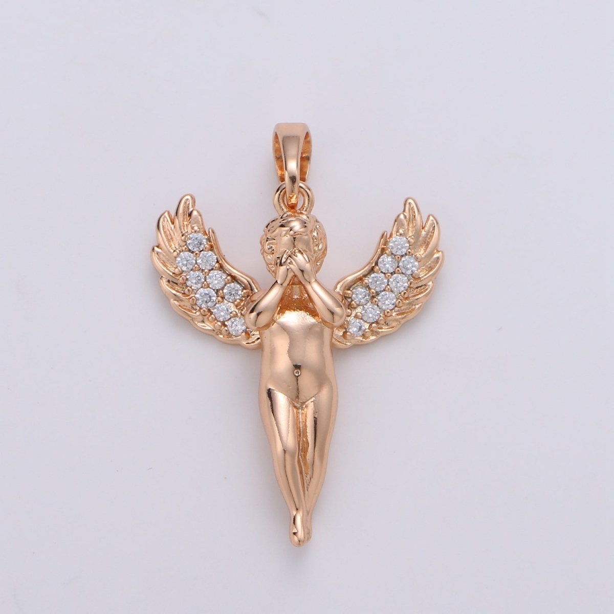 1pc 29x20mm Wholesale 18K Gold-Filled Rose Gold Cherub Covering Face Pendant with Micro Pave CZ Rhinestones, Pendant for Necklace Bracelet Anklet Making J-180 - DLUXCA