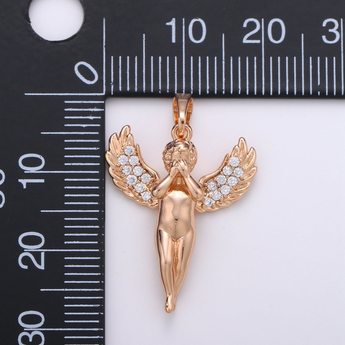 1pc 29x20mm Wholesale 18K Gold-Filled Rose Gold Cherub Covering Face Pendant with Micro Pave CZ Rhinestones, Pendant for Necklace Bracelet Anklet Making J-180 - DLUXCA