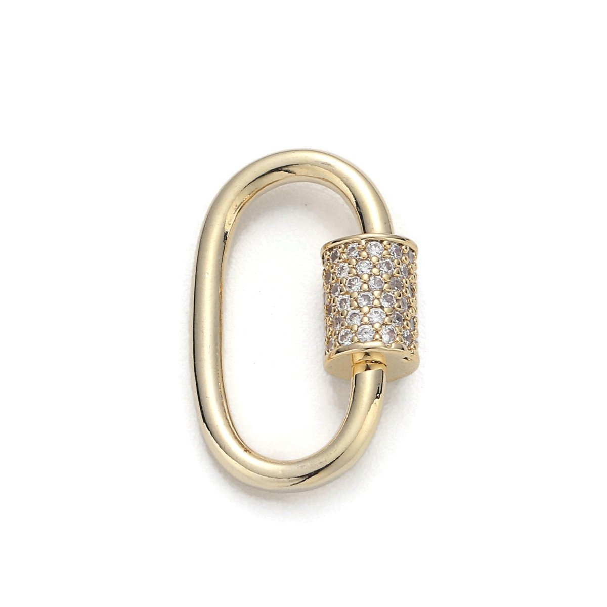1pc Carabiner Screw Clasp, Screw Clasp Oval, Interlocking Oval Clasp, Pave Oval Shaped Clasps, Gold and Silver Color Option - DLUXCA