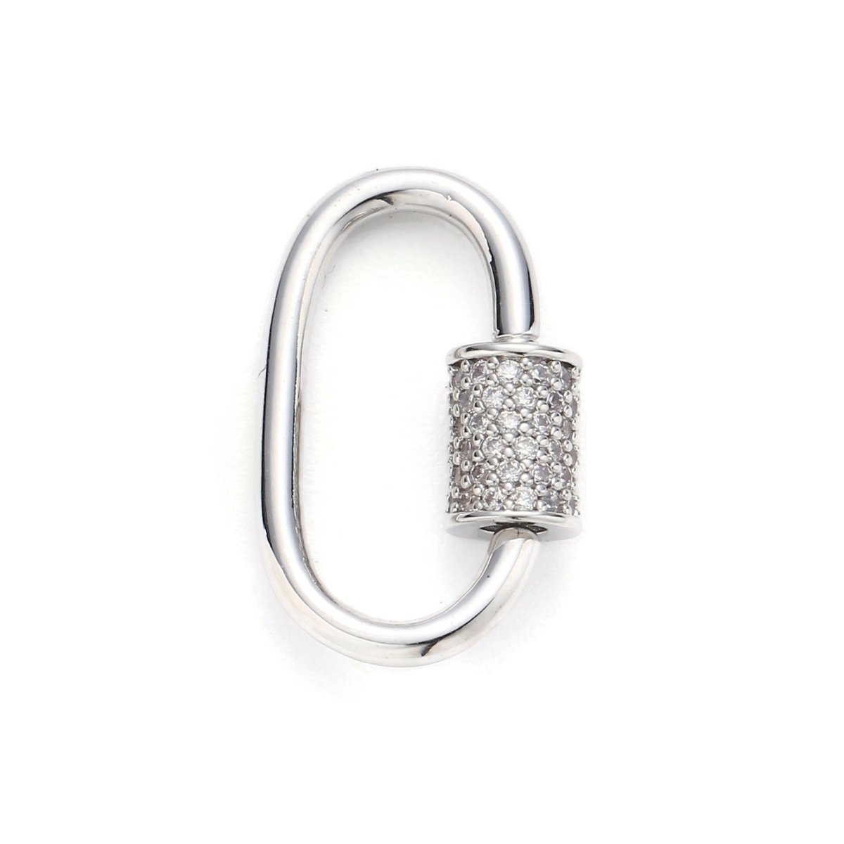 1pc Carabiner Screw Clasp, Screw Clasp Oval, Interlocking Oval Clasp, Pave Oval Shaped Clasps, Gold and Silver Color Option - DLUXCA