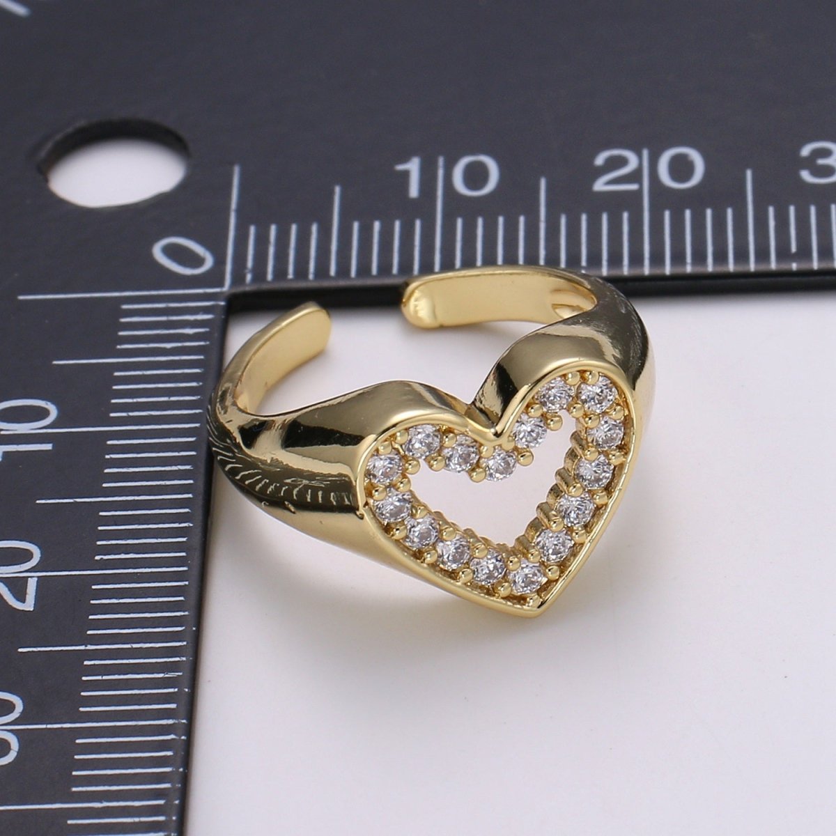1pc Clear CZ Love 24K Gold Ring, Heart Cubic Adjustable Gold Curb Ring, Signet Ring, Clear Cubic Zirconia Ring,R-461 - DLUXCA