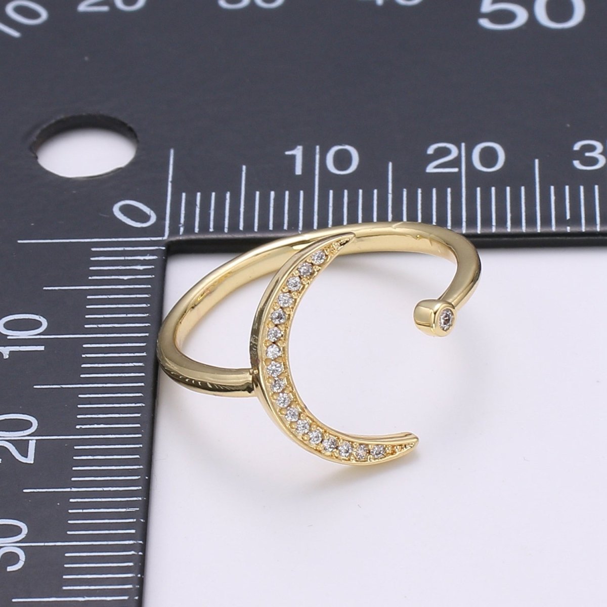 1pc Cresent Moon Star CZ Gold Ring, Moon Cubic Pave Adjustable Gold Curb Ring, Simple Ring, Clear Cubic Zirconia R315 - DLUXCA