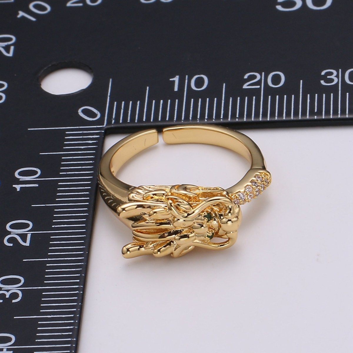1pc Dragon Ring CZ Pave 24K Gold Ring, Animal Adjustable Gold Curb Ring, Bold Asian Dragon Ring, R-434 - DLUXCA
