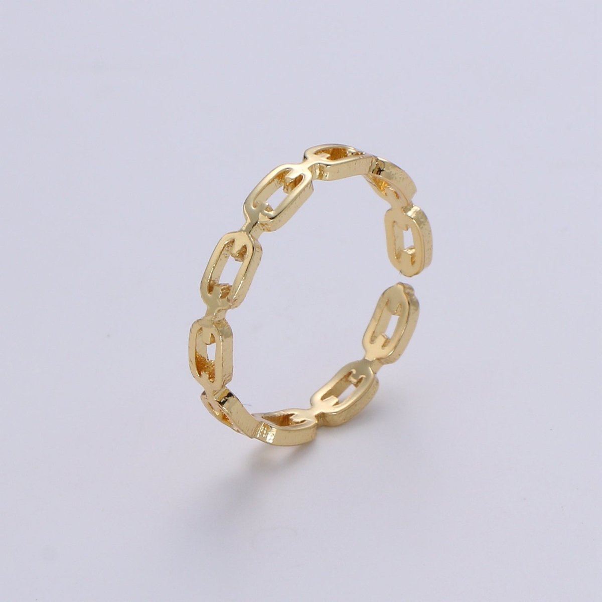 1pc Frienship Link Chain Gold Ring, Adjustable Gold Curb Ring, Link O Ring, Shiny Rolo Strand Ring for DIY Jewelry R-526 - DLUXCA