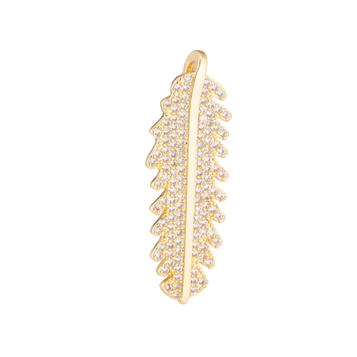 1pc Gold Bird's Feather, Cubic Zirconia Pendant Charm C-046 - DLUXCA