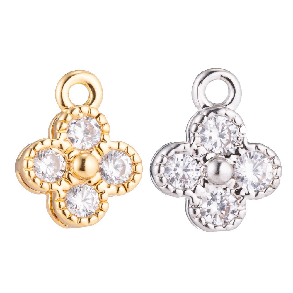 1pc Gold Filled Cute Flower, Circle of Love, Minimalist Chic, Cubic Zirconia Bracelet Charm, Necklace Pendant, Findings for Jewelry Making, C-214 - DLUXCA