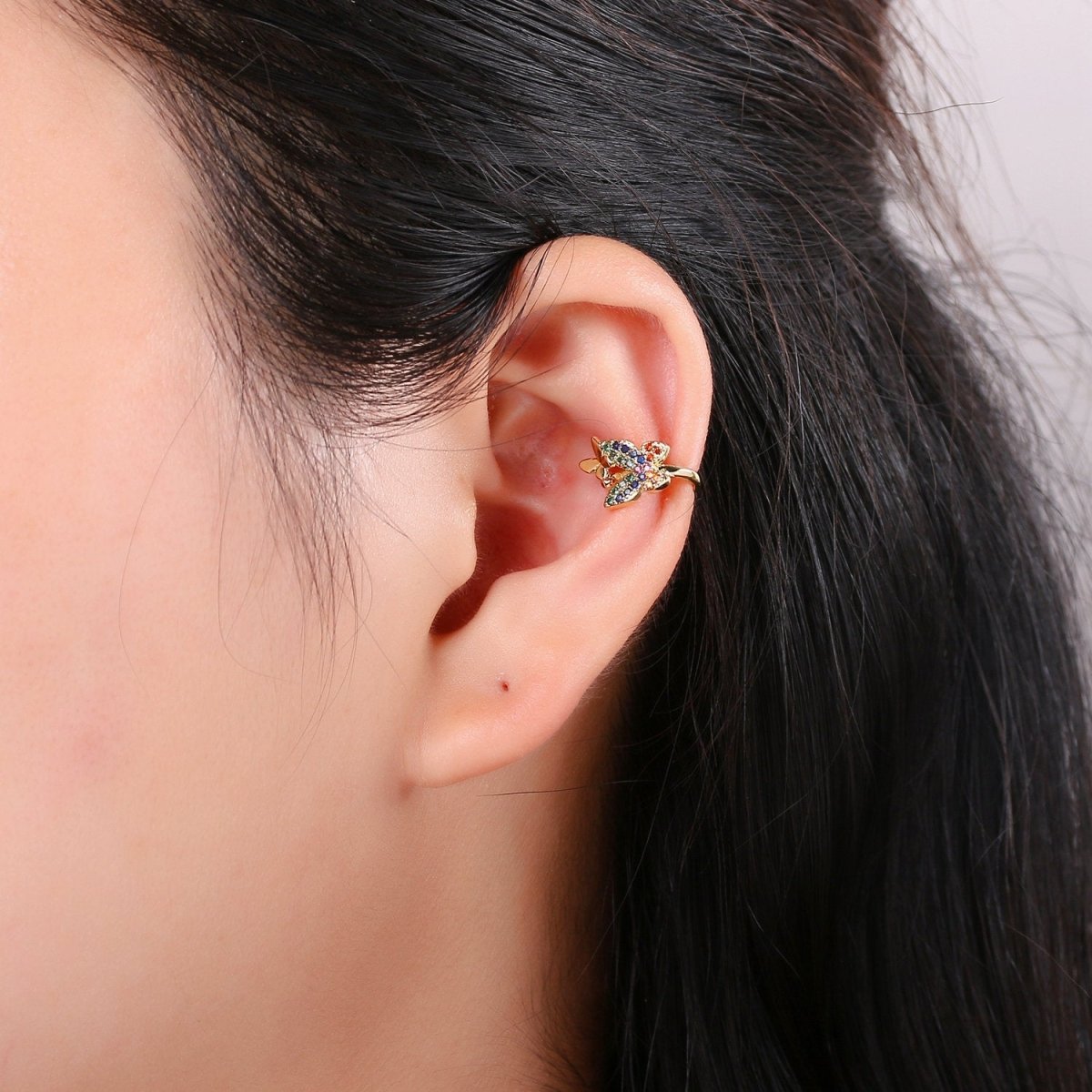 1pc Gold Filled Gorgeous Butterfly Ear Cuff Rainbow Butterflies Earring Micro Pave CZ Cubic Zirconia Wrap Earring gift for Christmas AI-101 - DLUXCA